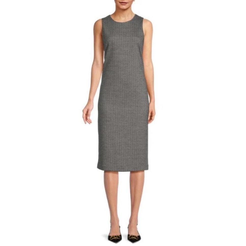 J. McLaughlin Gray Pinstriped Midi Dress Murphy Cotton Wool Size 4 Office NWT